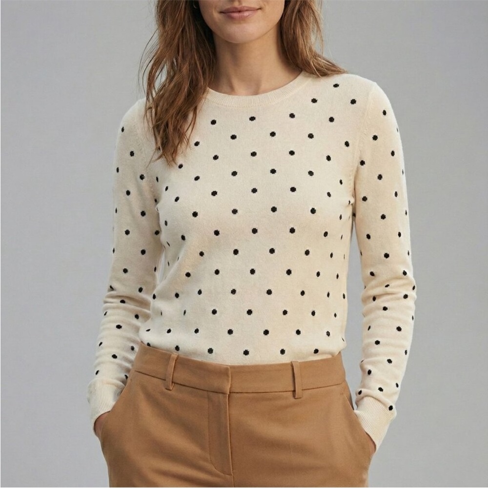 Banana Republic White and Black Polka Dot Thin Sweater